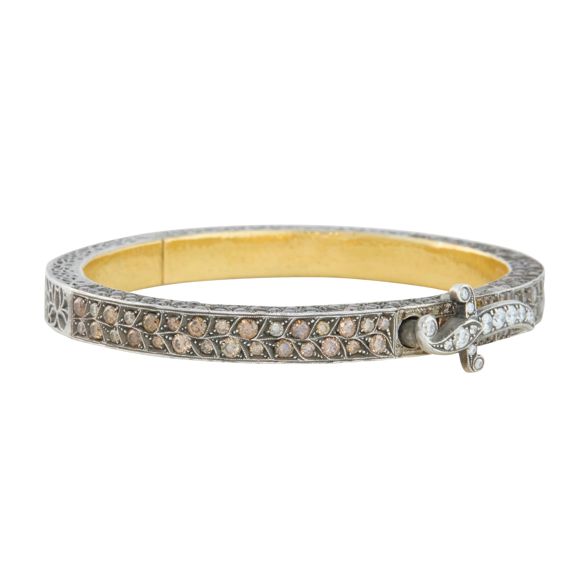 Hinged Dagger Bangle with Brown and White Diamonds