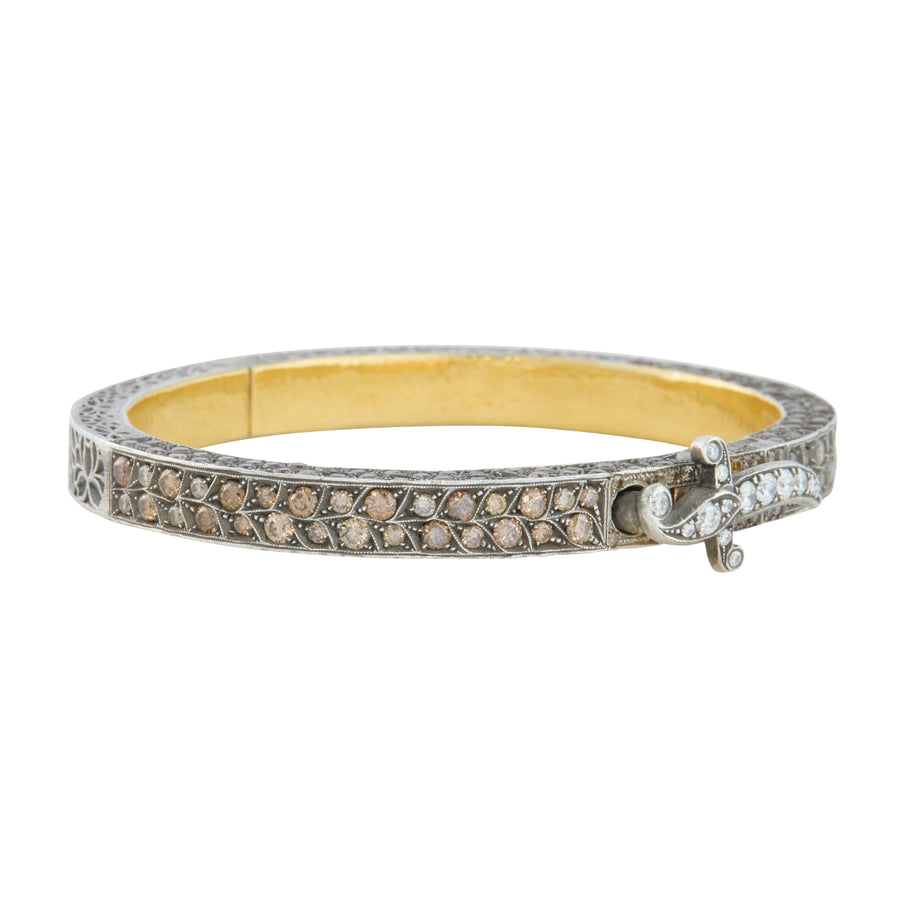 Hinged Dagger Bangle with Brown and White Diamonds