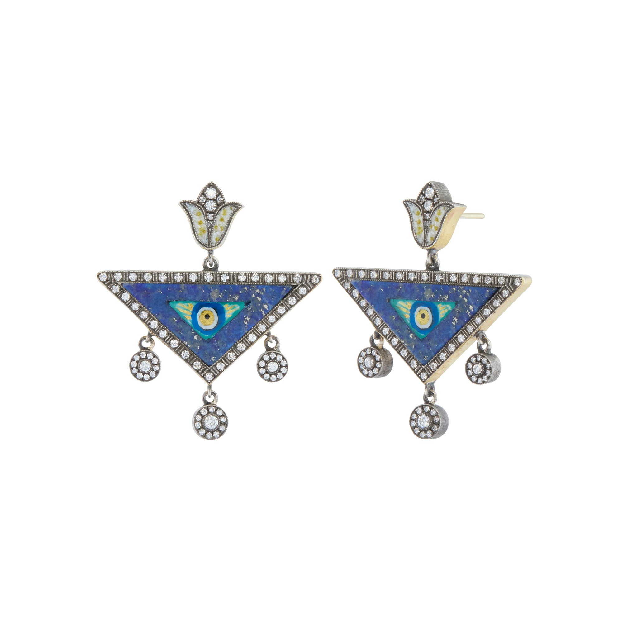 Lapis Evil Eye Drop Earrings with White and Yellow Diamonds and Lapis