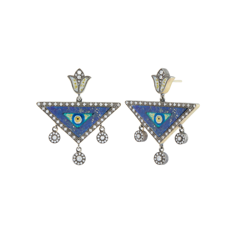 Lapis Evil Eye Drop Earrings with White and Yellow Diamonds and Lapis