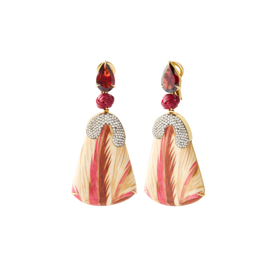 Marquetry Earrings - Diamond, Garnet and Bamboo