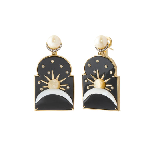 Silk Road Earrings - Diamond and Onyx - Main Img