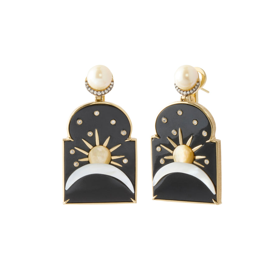 Silk Road Earrings - Diamond and Onyx