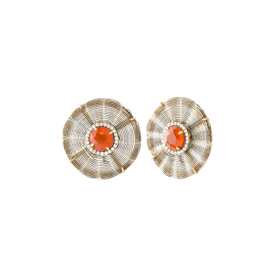 Round Horse Mane Earrings - Diamond and Fire Opal - Main Img