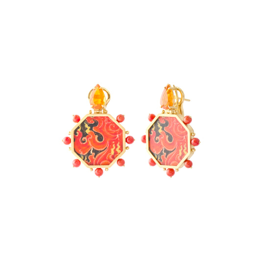 Vermilion Fire Painting Earrings - Main Img