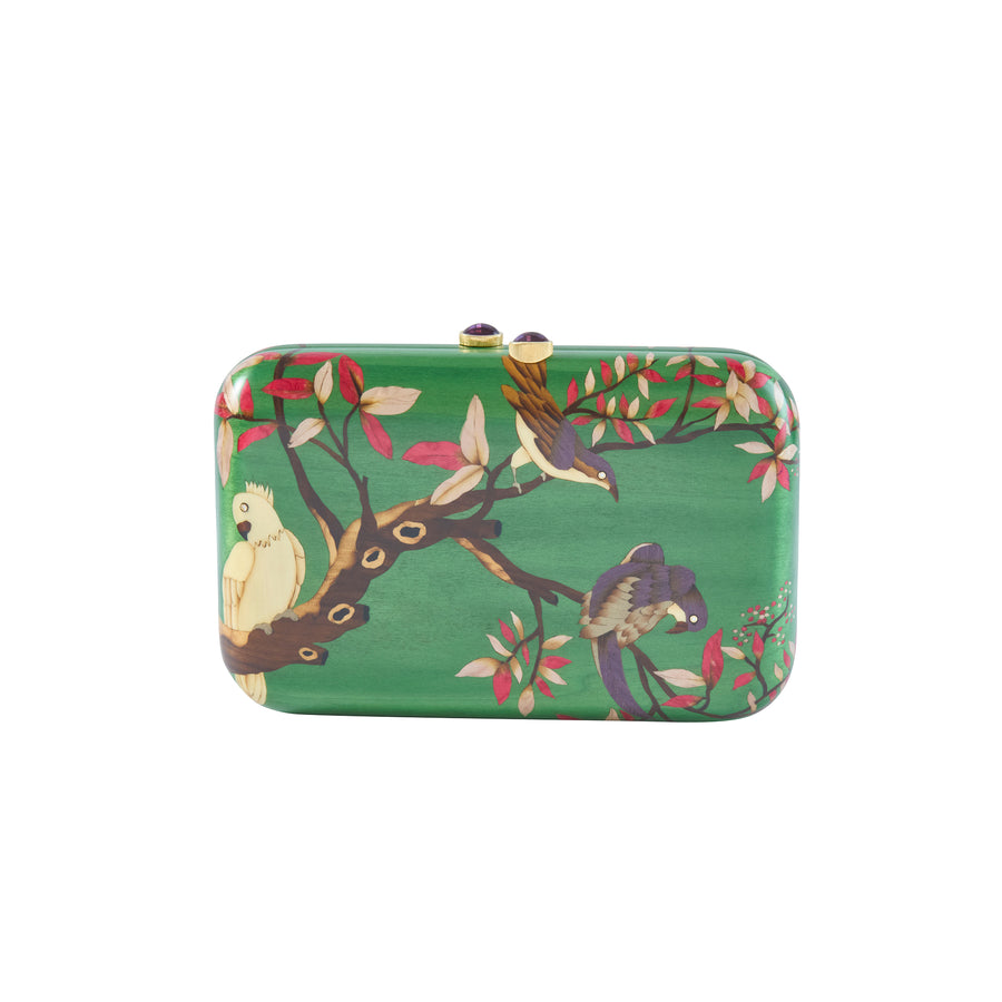 Green Bird Marquetry Clutch