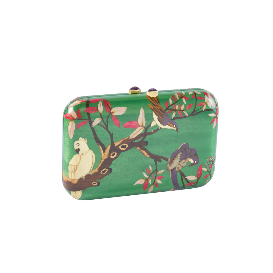 Green Bird Marquetry Clutch