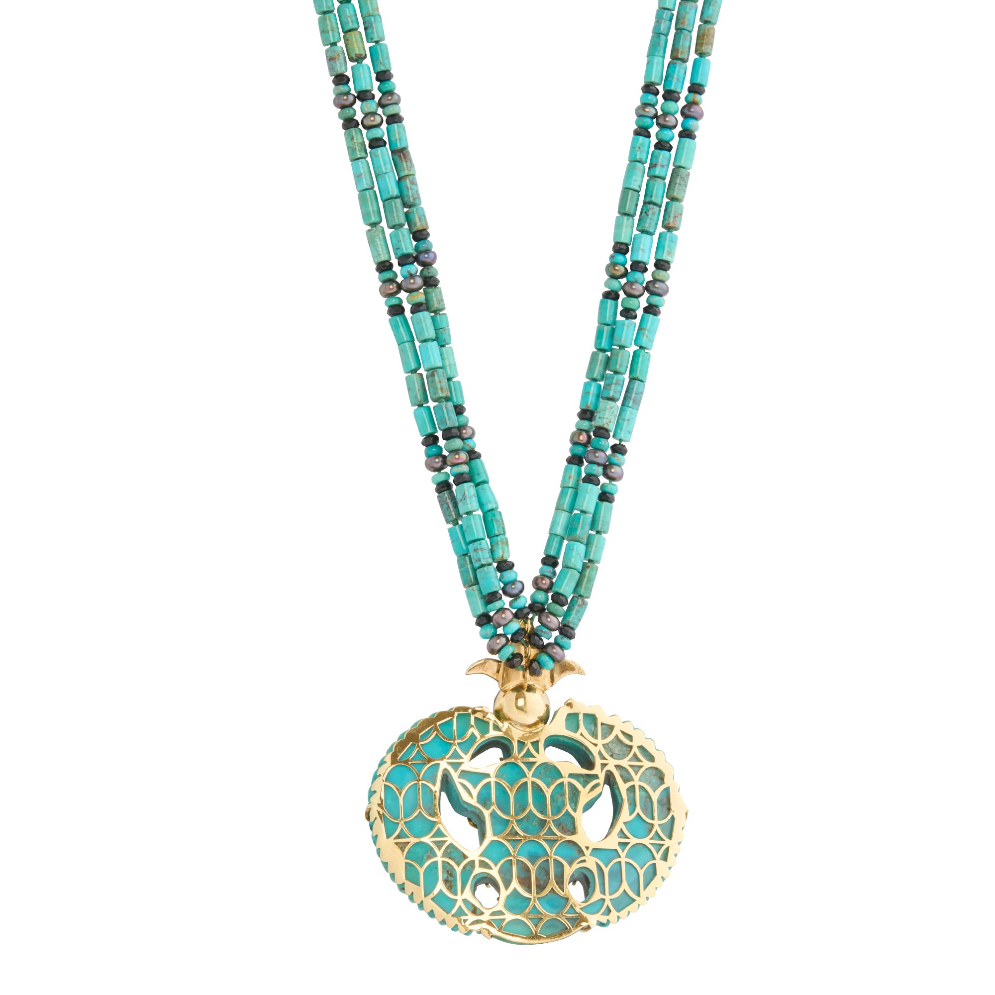 Diamond, Black Pearl, Onyx and Turquoise Egypt Scarab Necklace