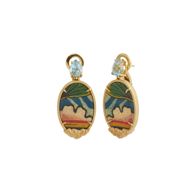 Diamond and Topaz Tibetan Rainbow Print Marquetry Earrings