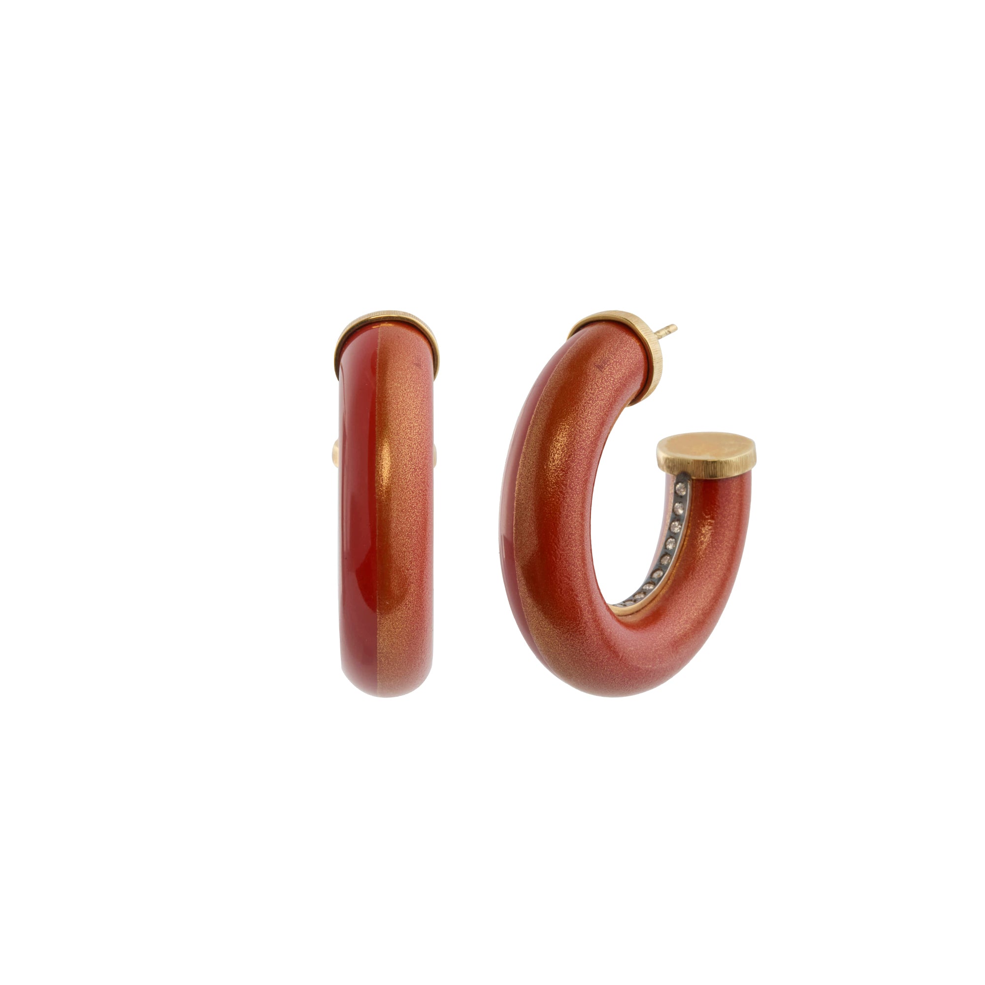 Diamond Red Lacquer East West Hoop Earrings