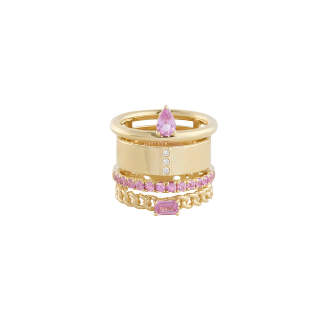 Round Cut Pink Sapphire and Diamond Stack Ring