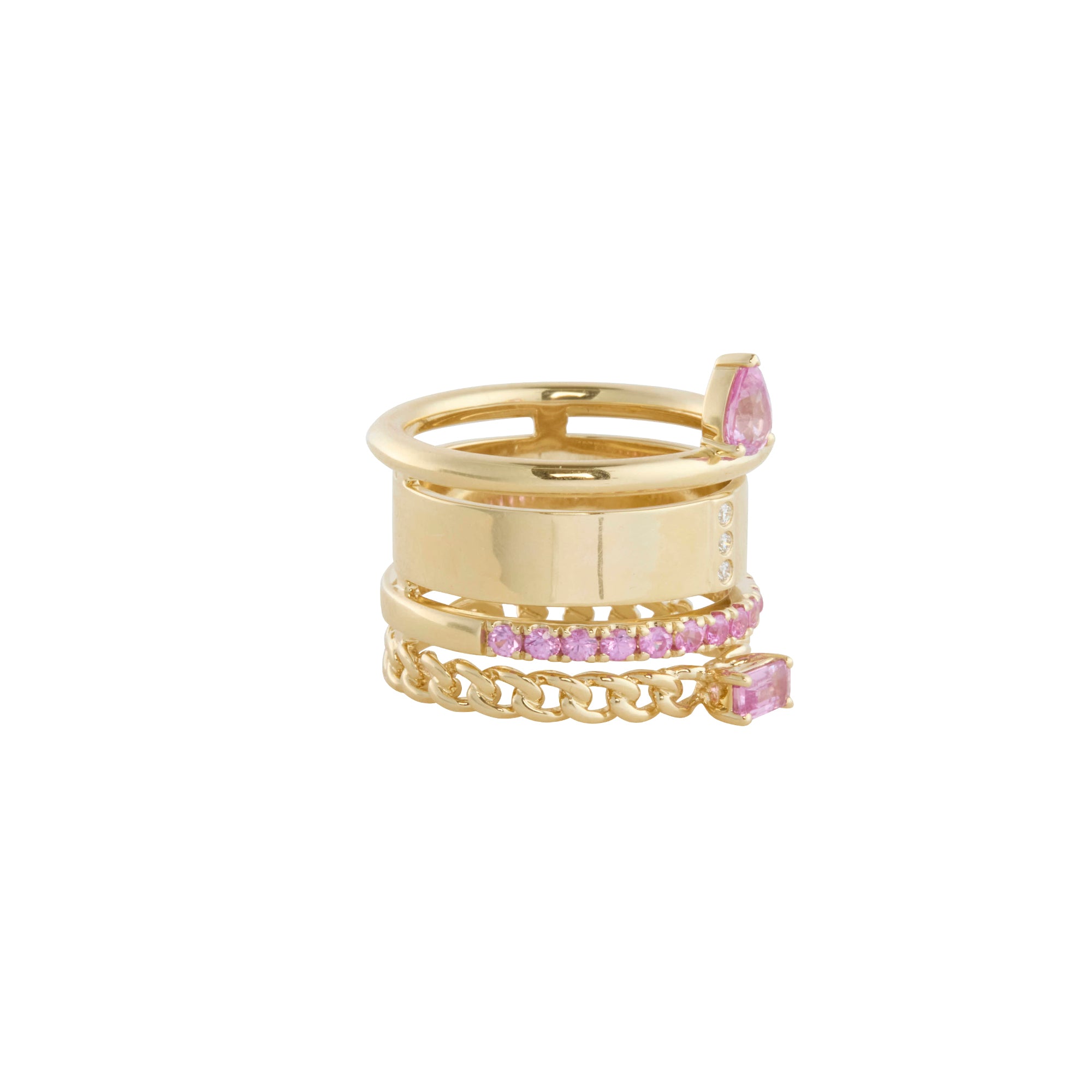 Round Cut Pink Sapphire and Diamond Stack Ring