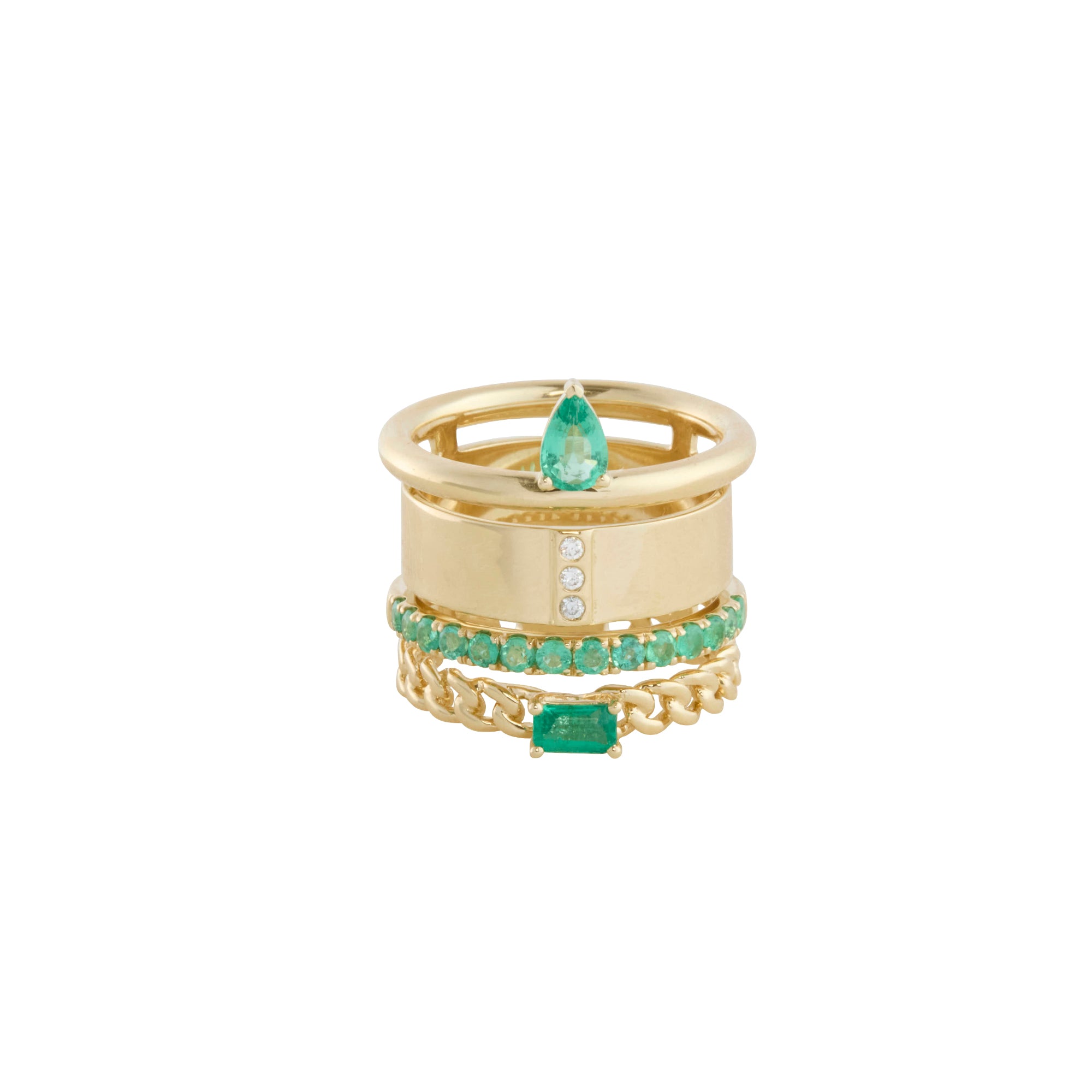 Round Cut Emerald and Diamond Stack Ring