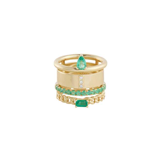 Round Cut Emerald and Diamond Stack Ring