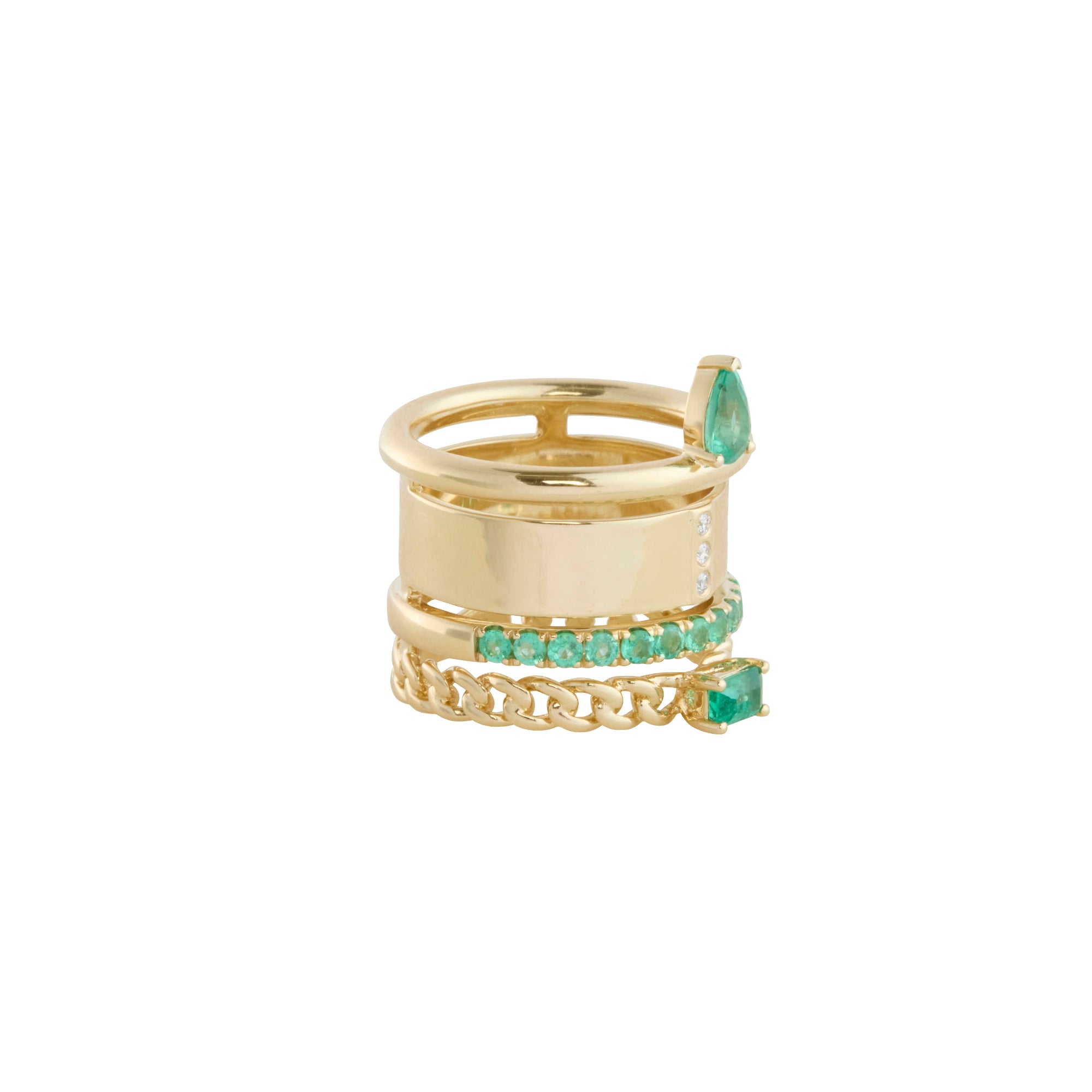 Round Cut Emerald and Diamond Stack Ring