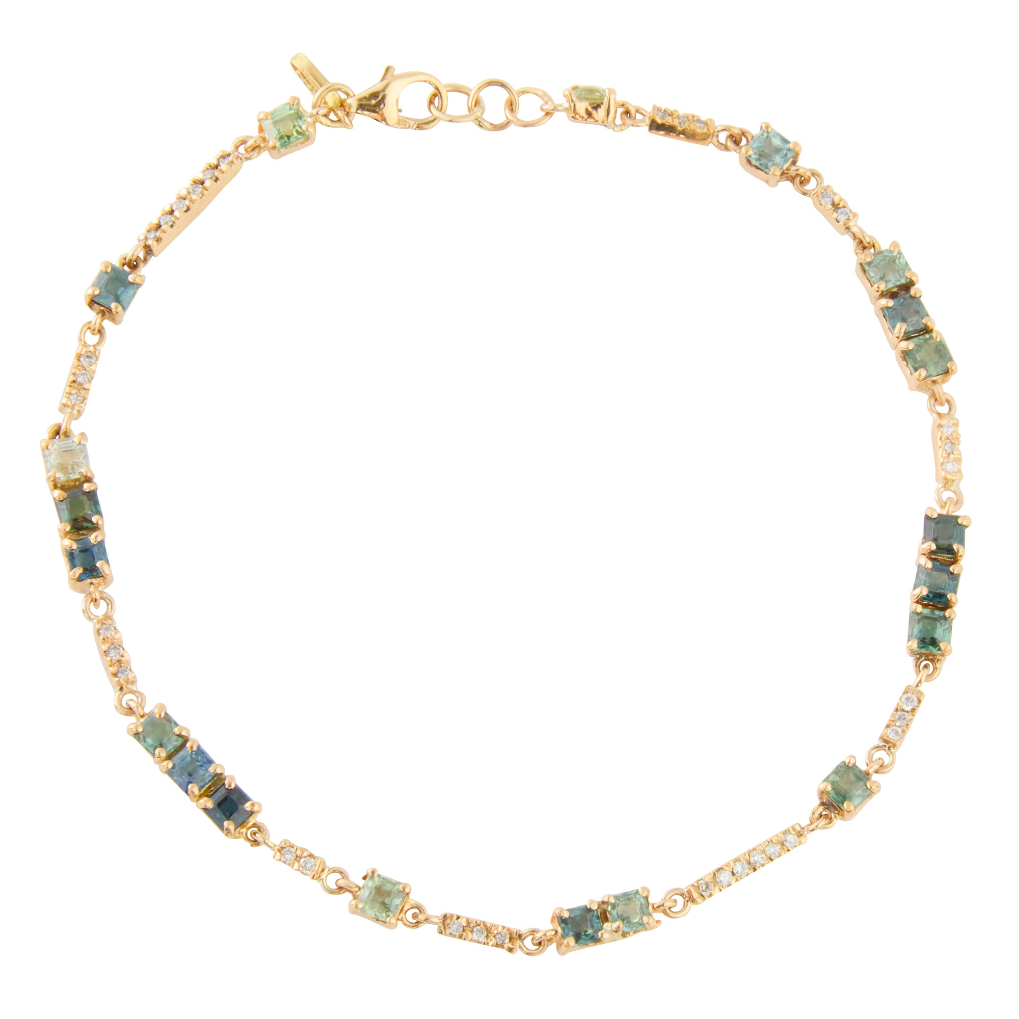 Natural Diamond, Green Sapphire, and Blue Sapphire Galaxy Bracelet