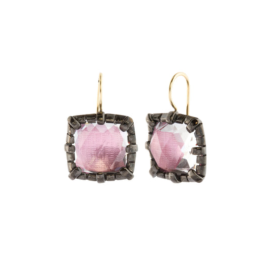 White Quartz Pink Foil Bella One Drop Earrings - Main Img