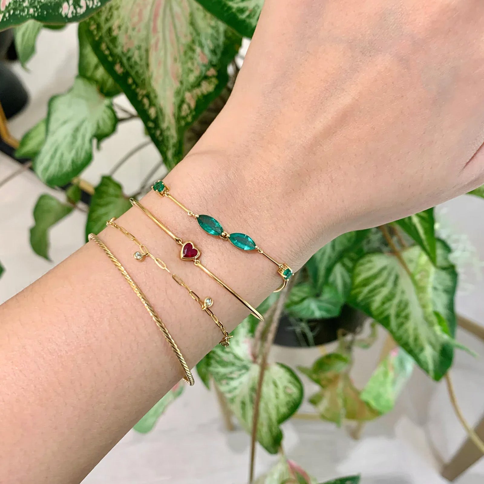 YI Collection Emerald Marquise Duo Bracelet - Bracelets - Broken English Jewelry on model