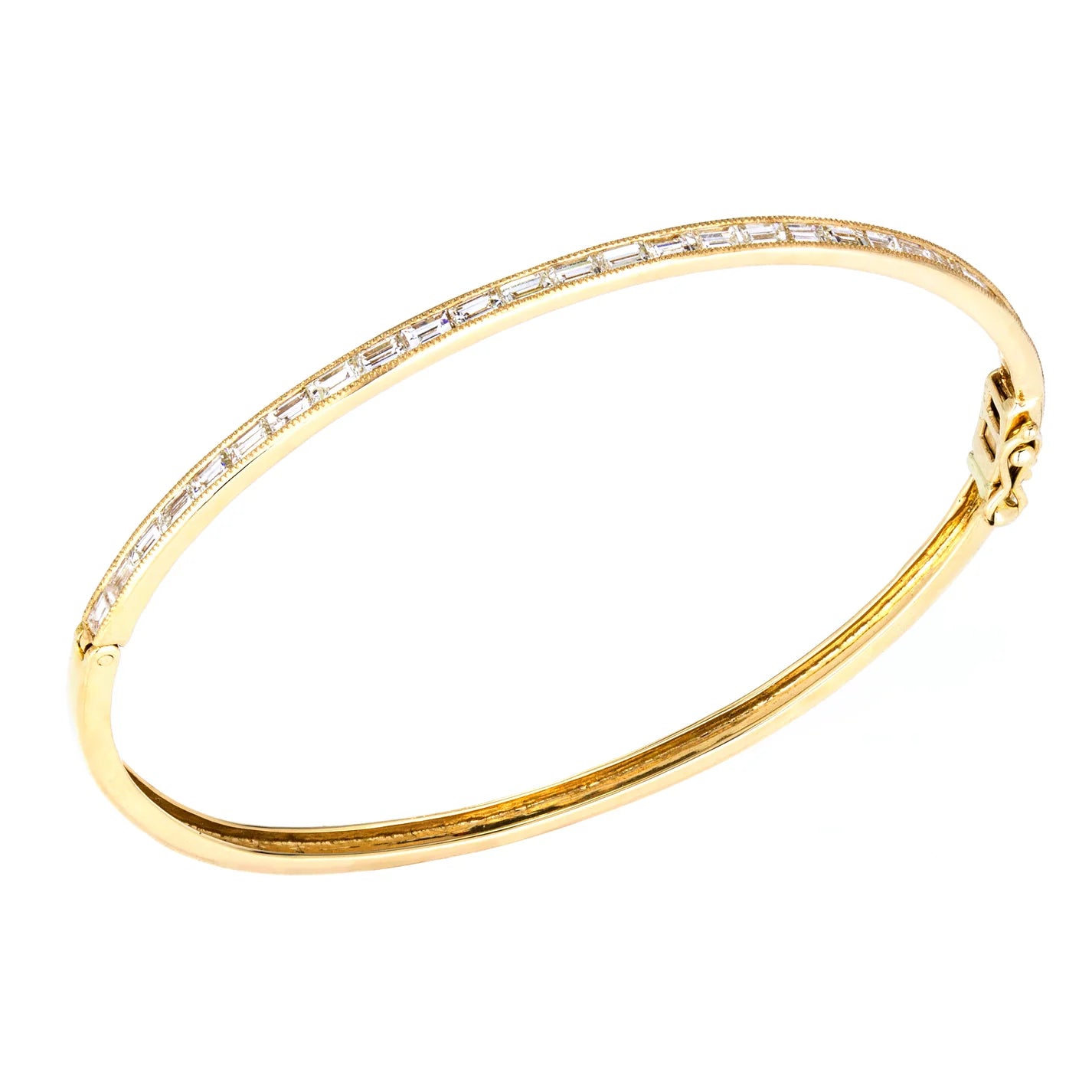 Baguette White Diamond Oval Silhouette Bangle