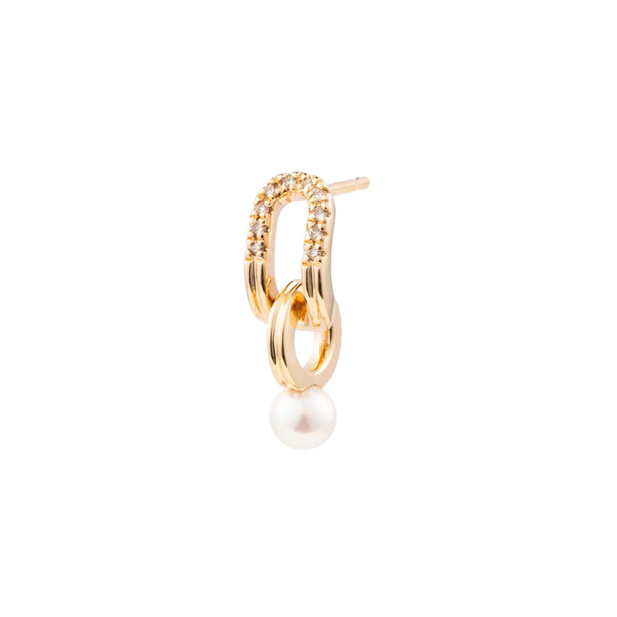 Hirotaka Oblong Beluga Earring - Diamond and Pearl - Earrings - Broken English Jewelry front angled view