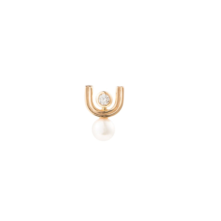 Hirotaka Diamond and Pearl Beluga Earring - Earrings - Broken English Jewelry front view