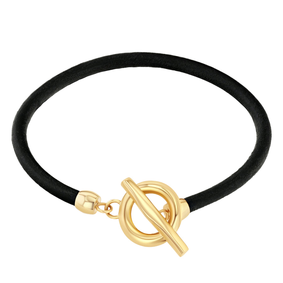 Black Leather Cord Toggle Bracelet