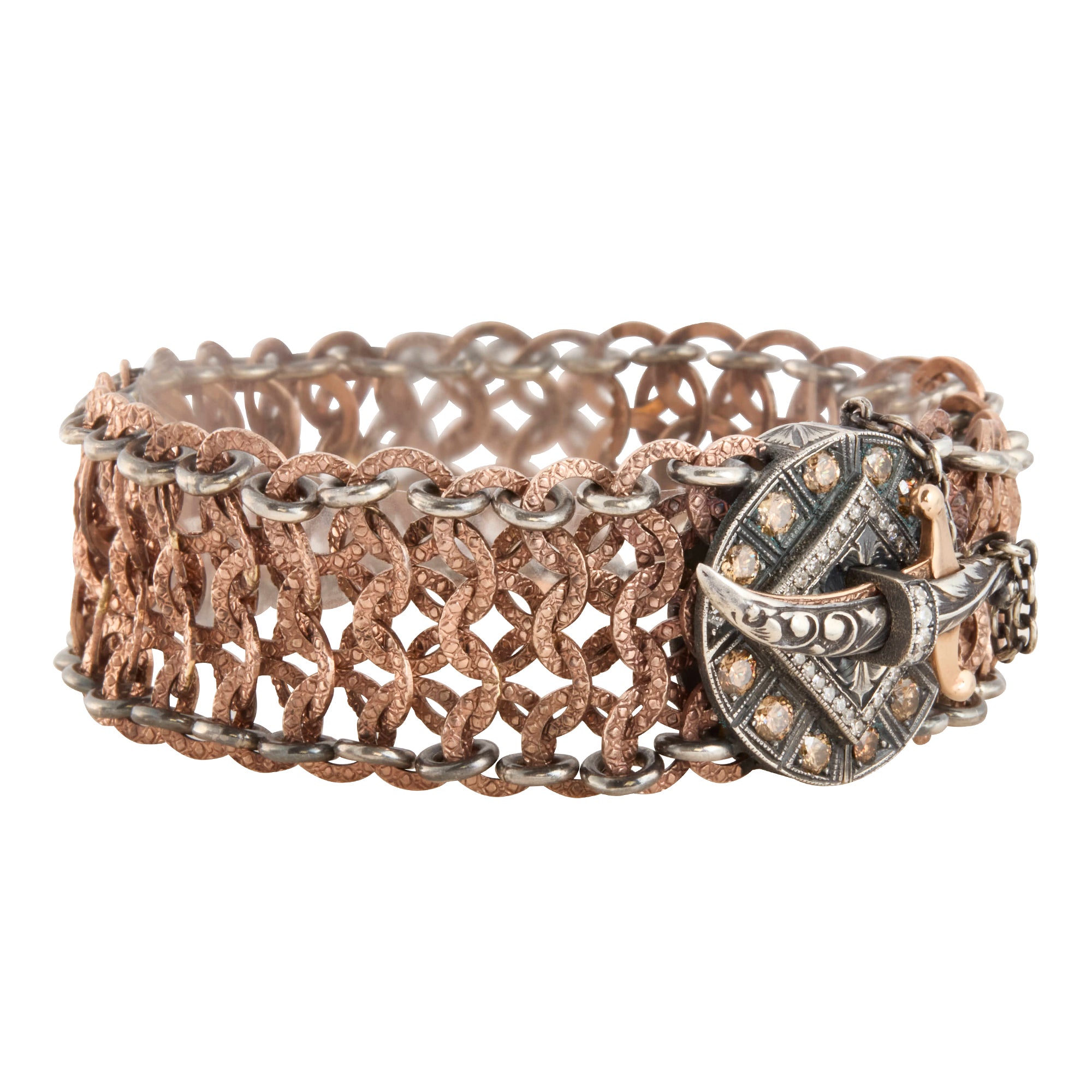Brown Diamond and Fancy Diamond Wide Chainmail Bracelet