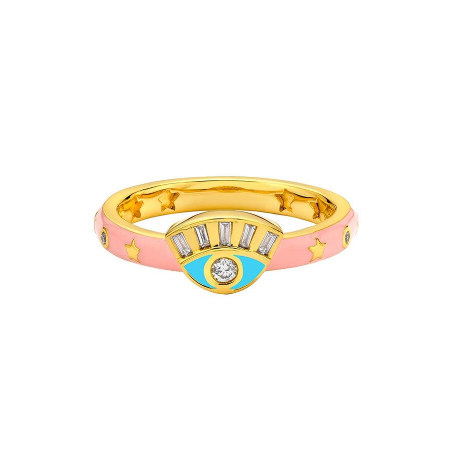 Buddha Mama Skinny Evil Eye Ring - Pink & Blue - Rings - Broken English Jewelry