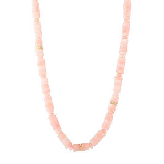 Adjustable Pink Opal and White Enamel Bead Necklace - Main Img