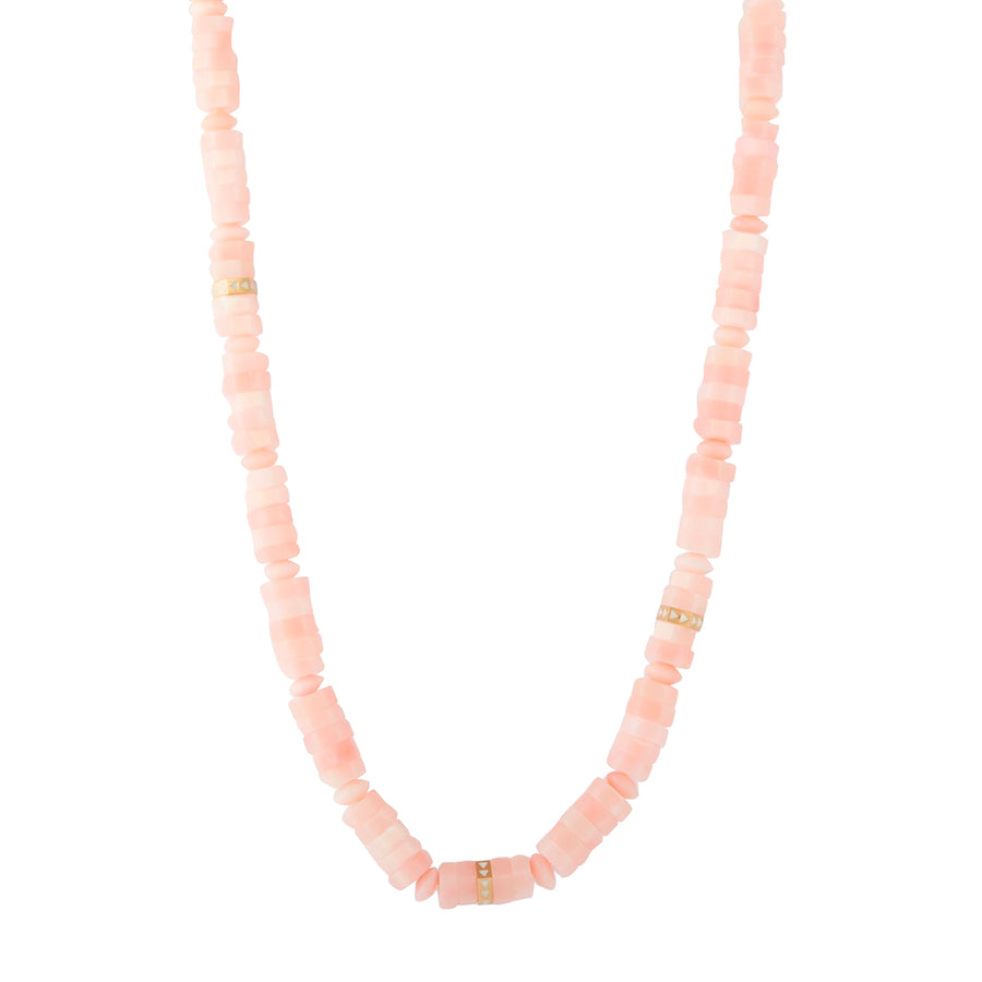 Maqé Adjustable Pink Opal and White Enamel Bead Necklace front view