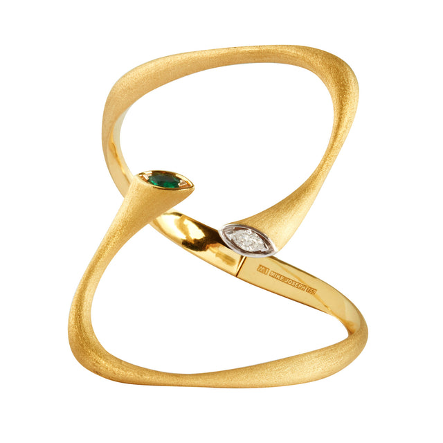 Mike Joseph Twist Bangle - Diamond and Emerald - Bracelets - Broken English Jewelry front view