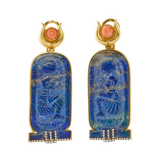 Damond and Lapis Lazuli Carved Earrings - Main Img