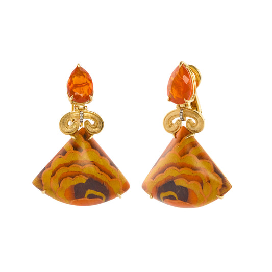 Orange Cloud Marquetry Earrings - Main Img