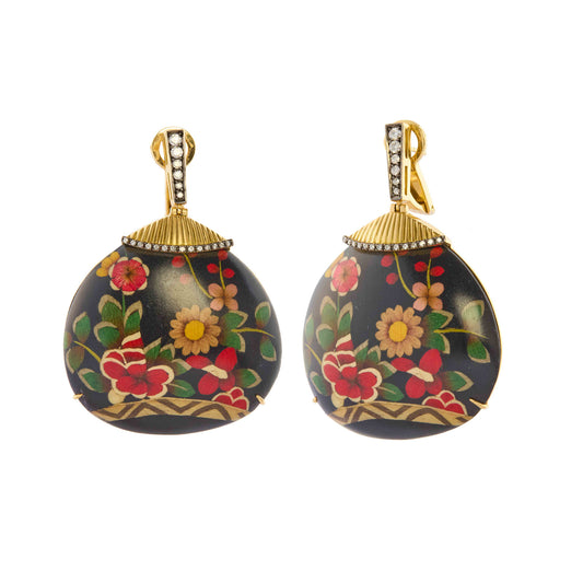 East West Floral Marquetry Earrings - Main Img