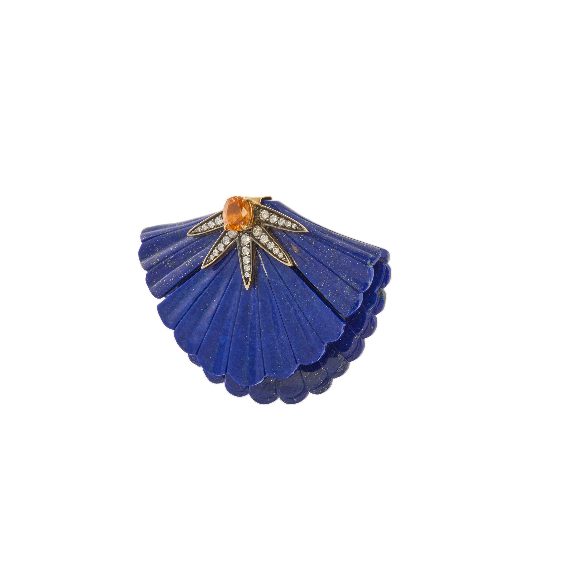 Diamond and Orange Sapphire Fan Shaped Earrings