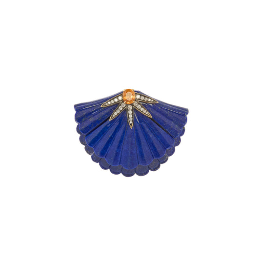 Diamond and Orange Sapphire Fan Shaped Earrings - Main Img
