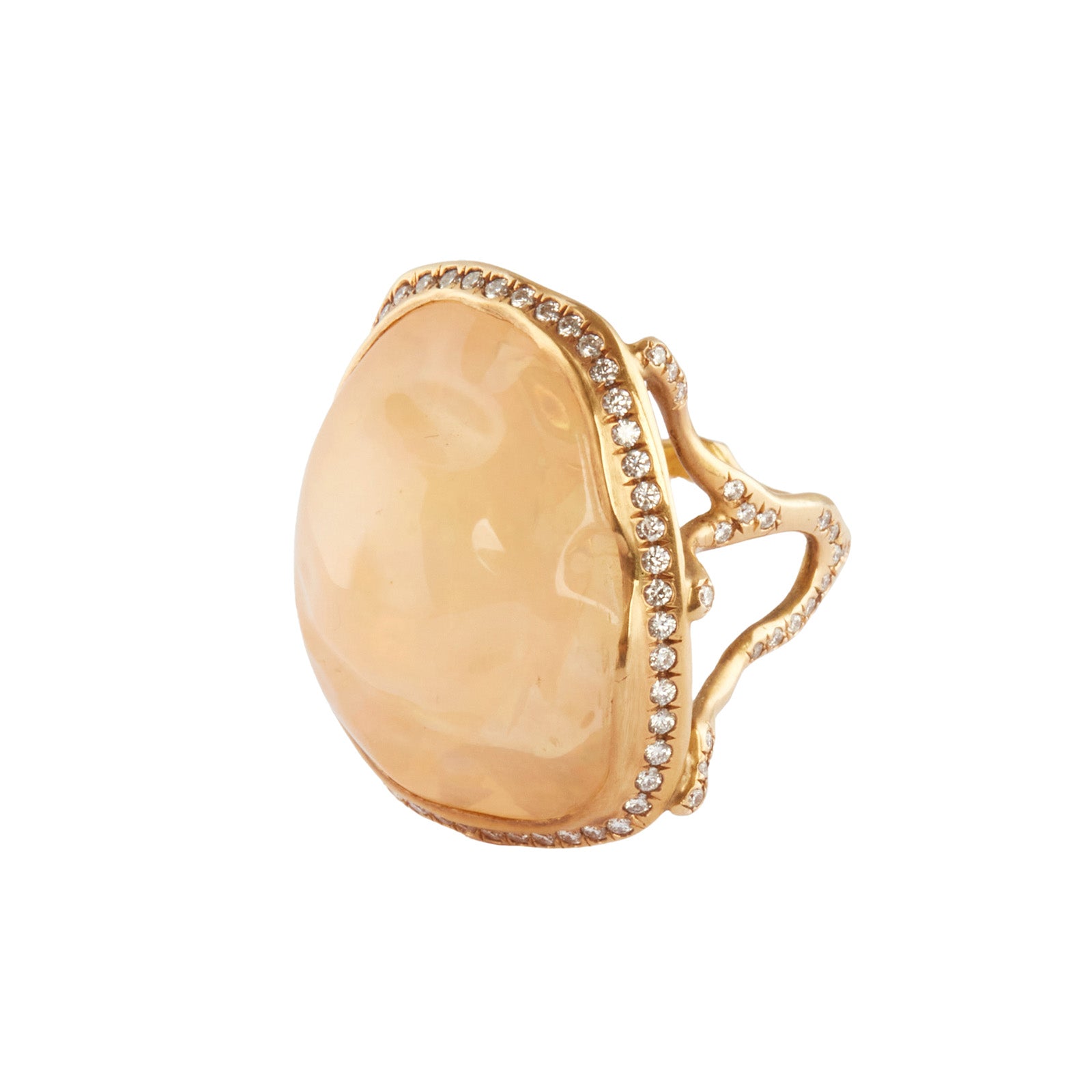 Annette Ferdinandsen Large Jelly Opal and Pave Diamond Branch Ring - Rings - Broken English Jewelry, side view