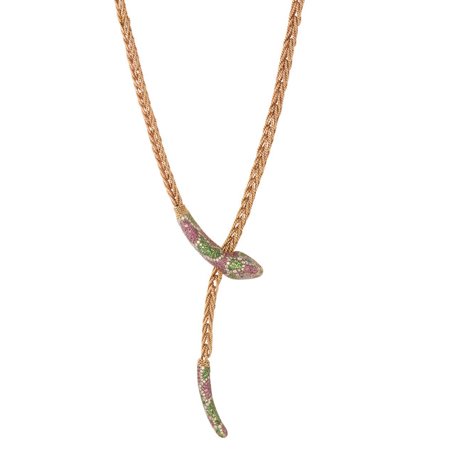 Diamond Tsavorite Rhodolite and Sapphire Basilik Snake Necklace