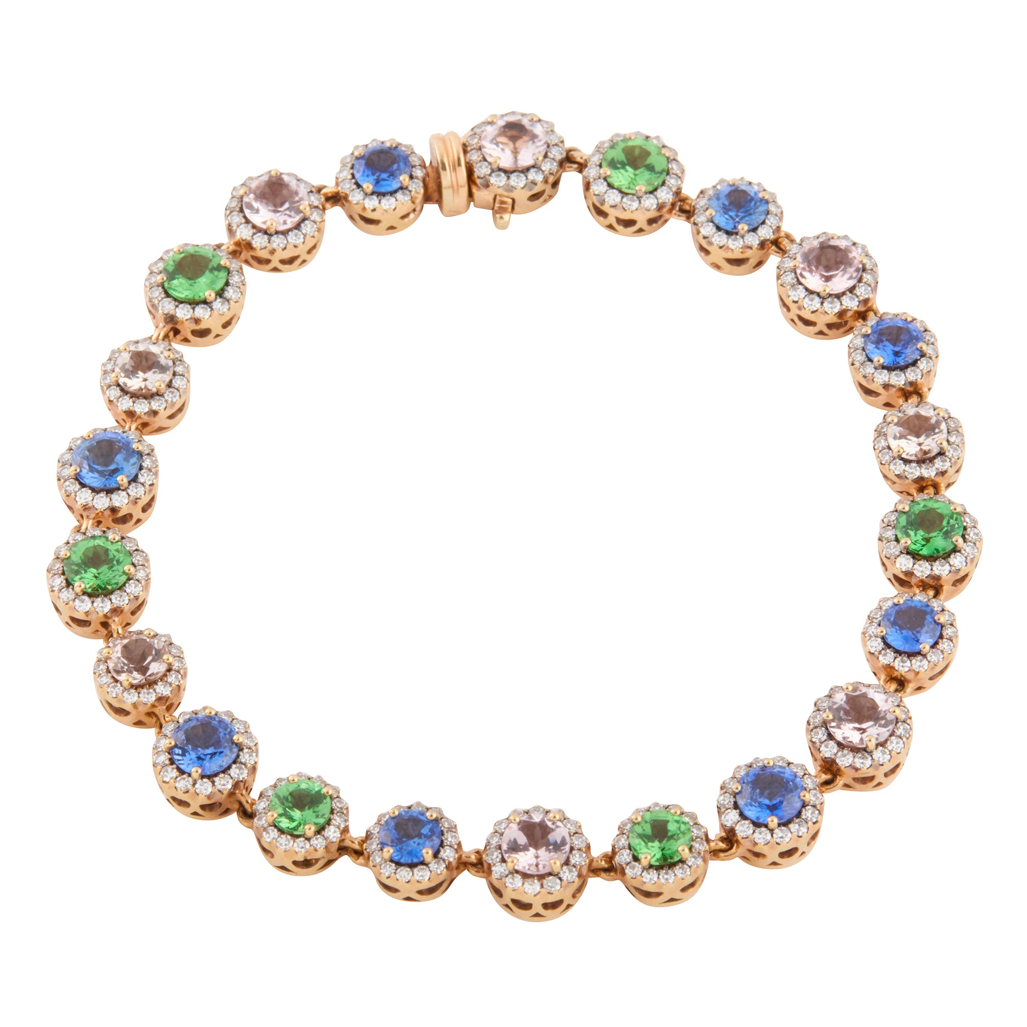 Diamond and Blue Sapphire and Morganite and Tsavorite Beirut Bracelet
