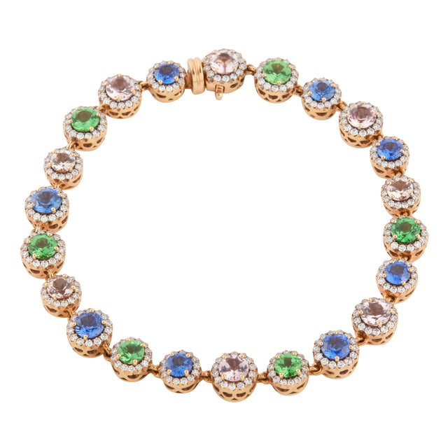 Diamond and Blue Sapphire and Morganite and Tsavorite Beirut Bracelet