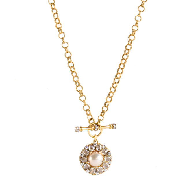 Diamond and Pearl T Bar Necklace