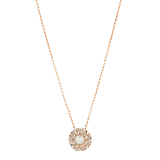 Pearl and Diamond Pendant Necklace - Rose Gold - Main Img
