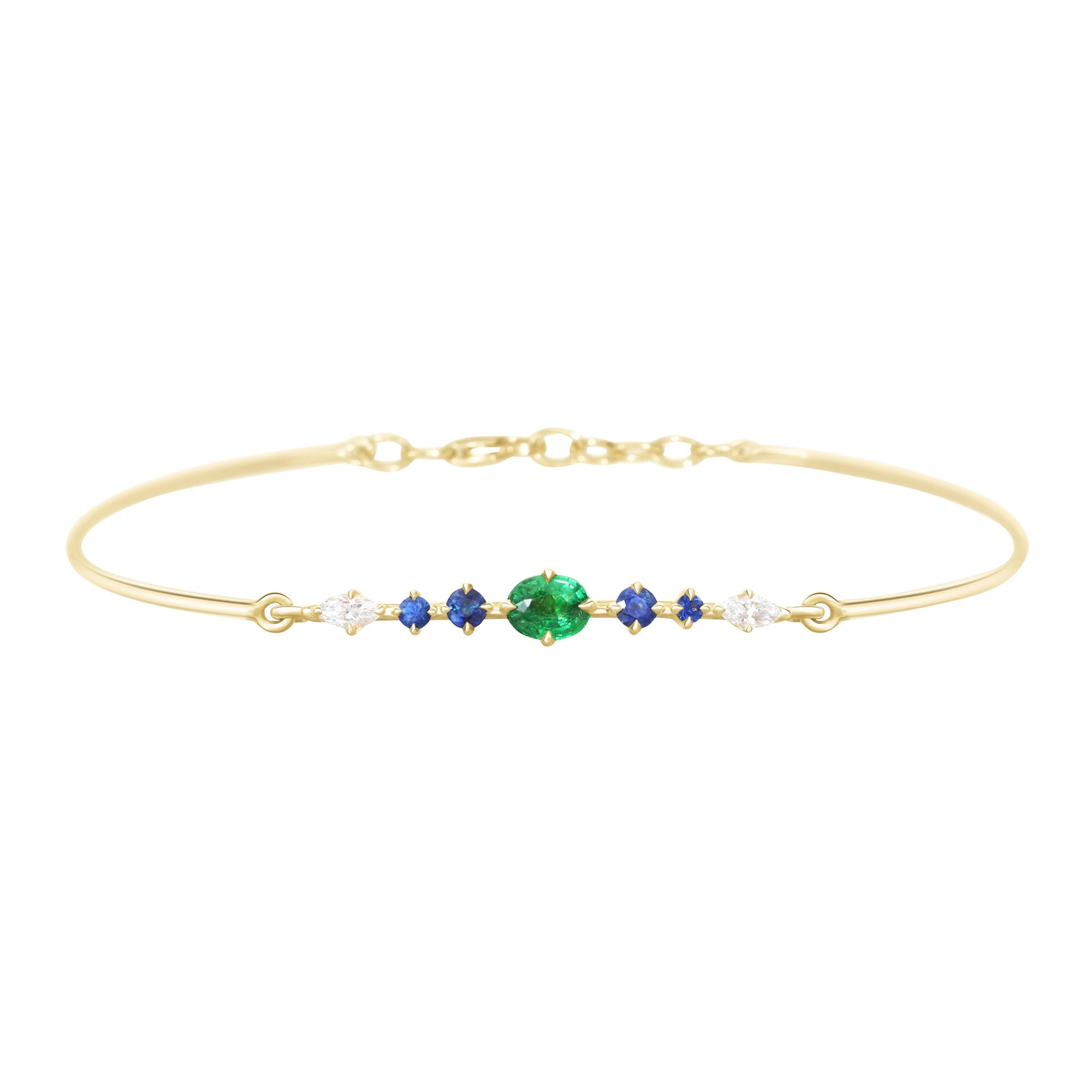 Tsavorite and Sapphire and Diamond Compass Bangle