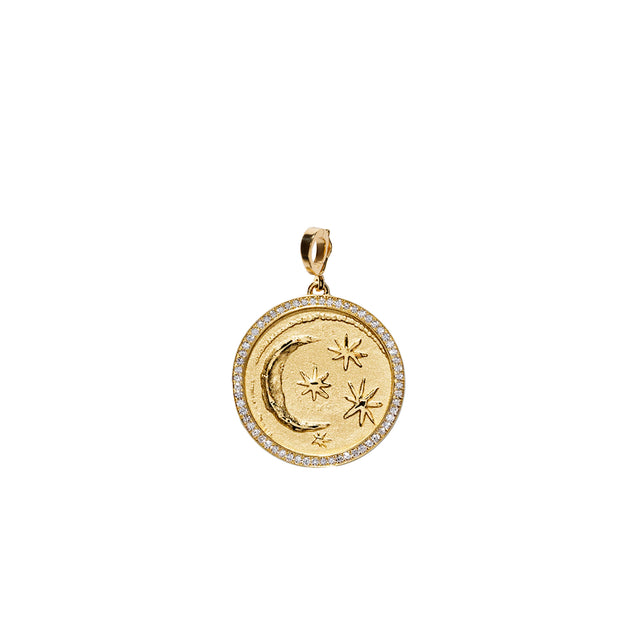 Azlee Small Cosmic Pave Diamond Coin front view
