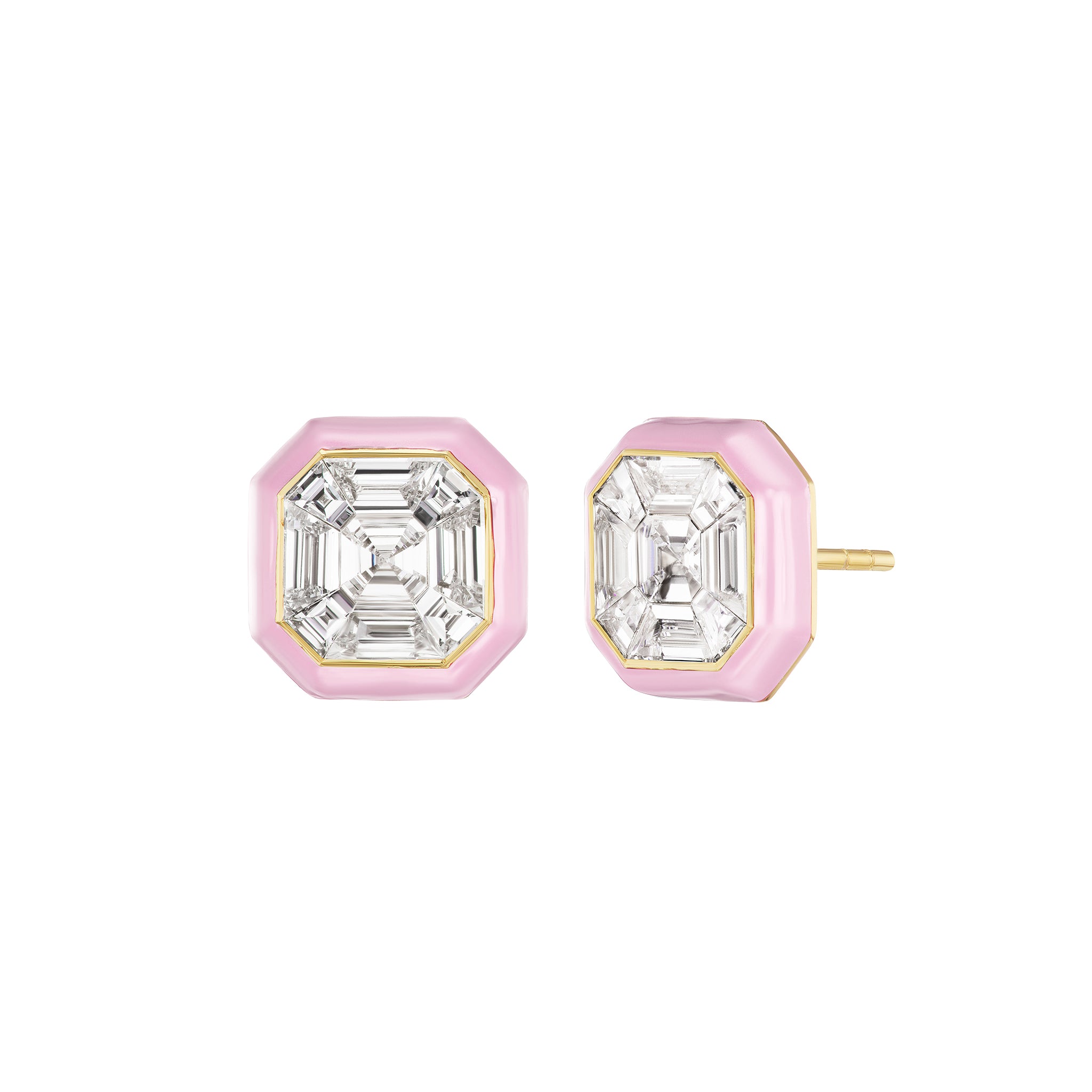 Pink Diamond Puzzle Stud Earrings
