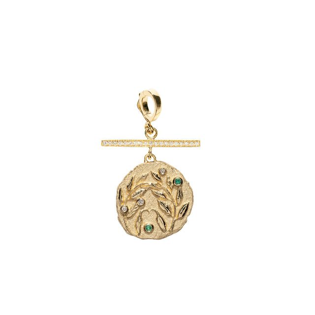 Azlee Small Olive Branch Coin with Pave Bar - Charms & Pendants - Broken English Jewelry