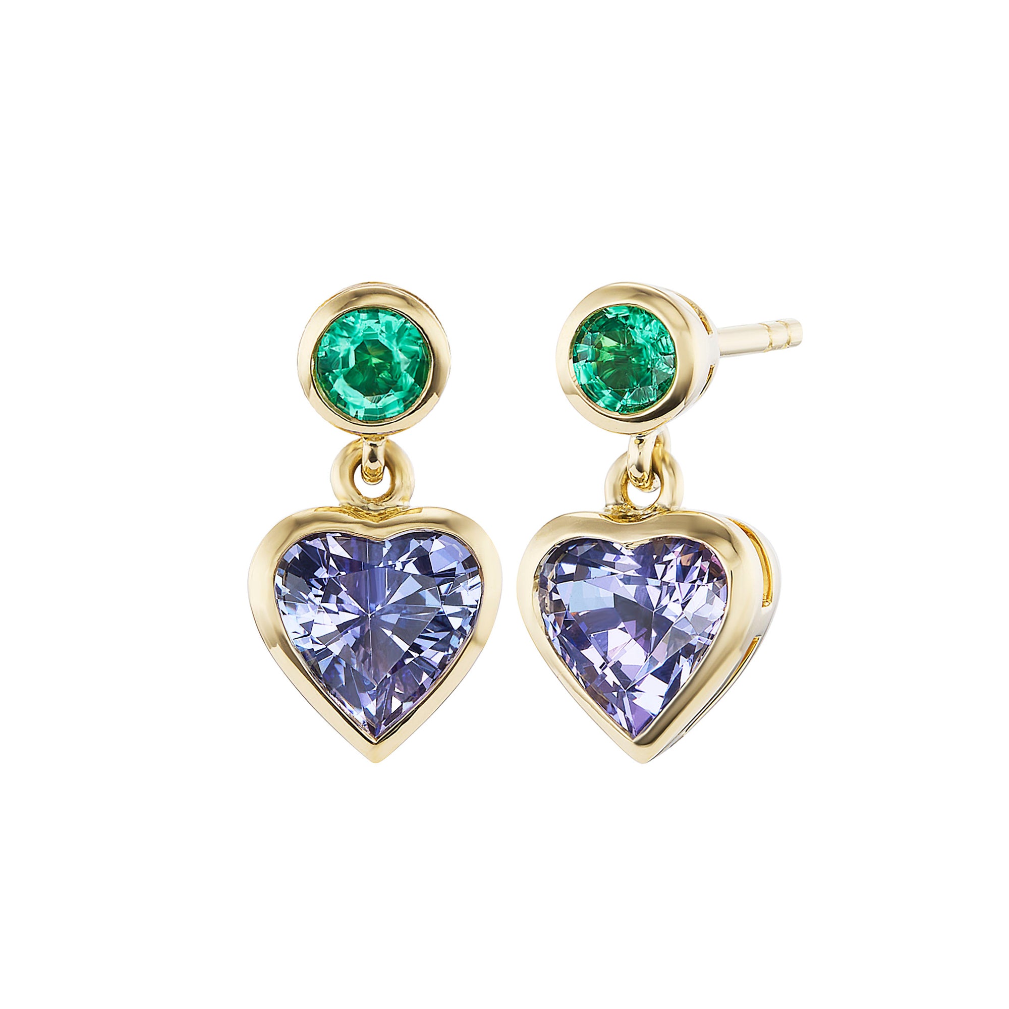 Emily P. Wheeler - Tanzanite and Emerald Heart Drop Earrings