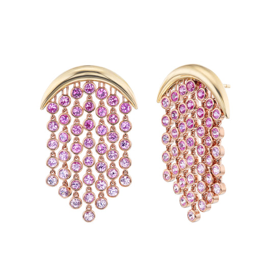 Pink Sapphire Fringe Earrings 18K Yellow & Rose Gold (6.71ct) - Main Img