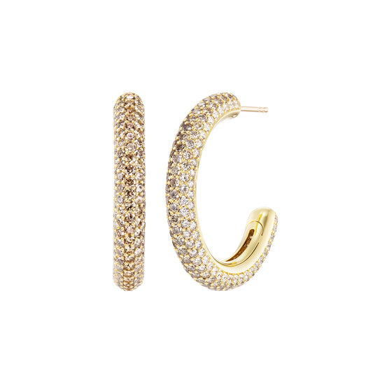 Diamond and Brown Diamond Puffy Hoops - Main Img