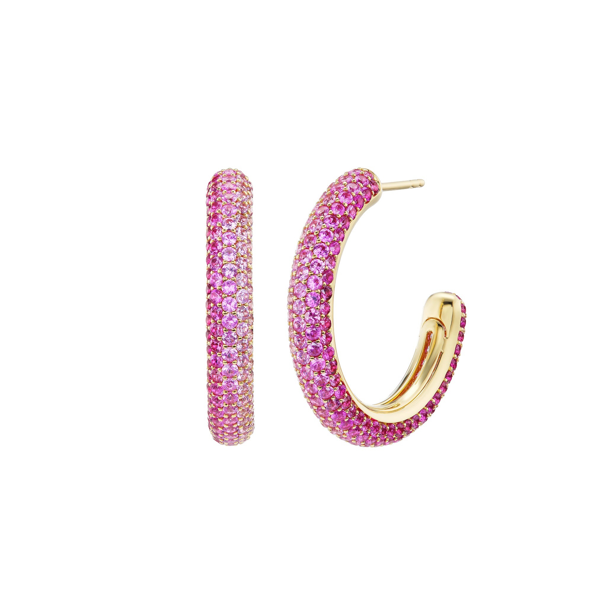 Flamingo Pink Sapphire Puffy Hoop Earrings